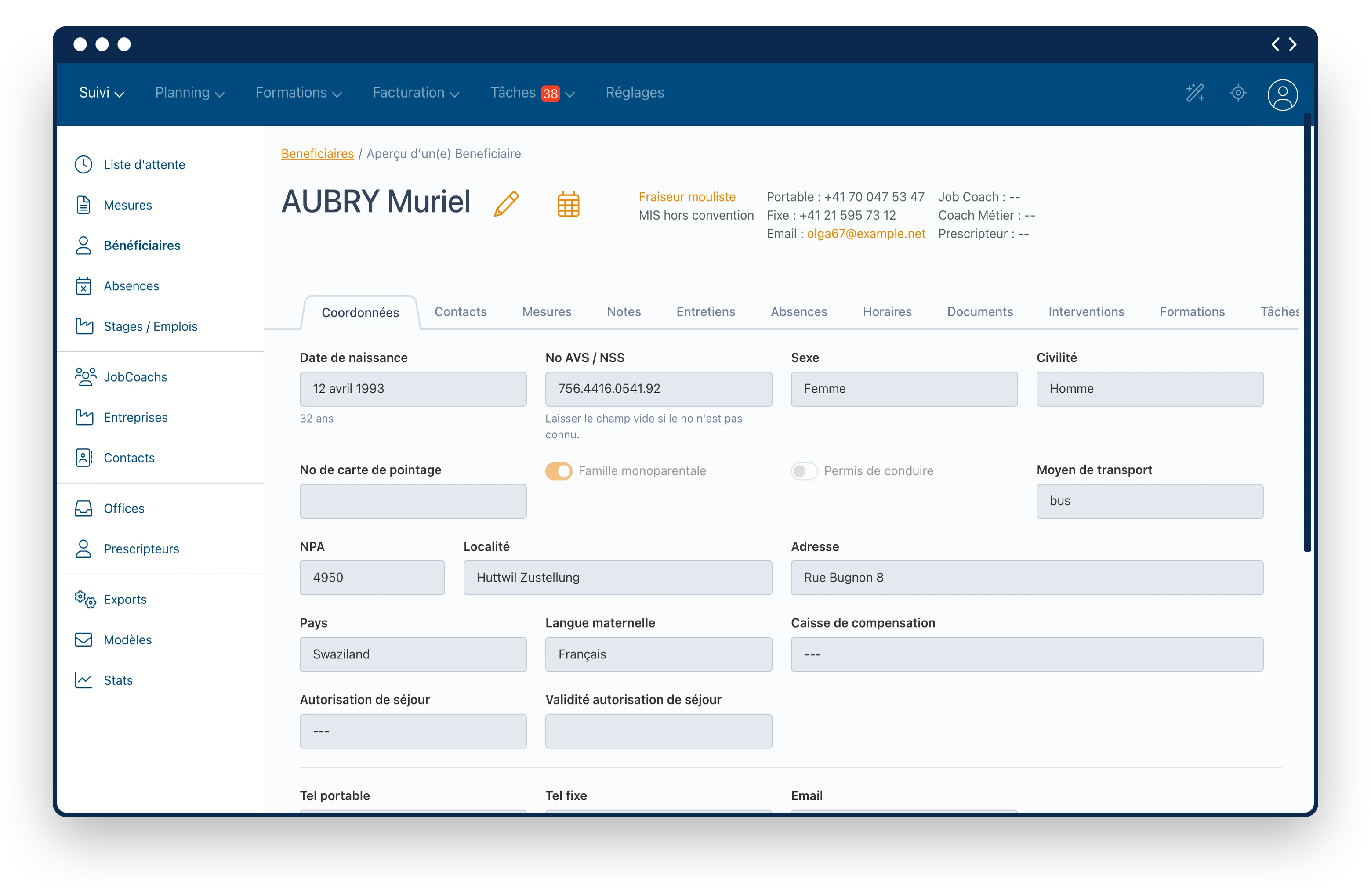 Gestion du dossier bénéficiaire