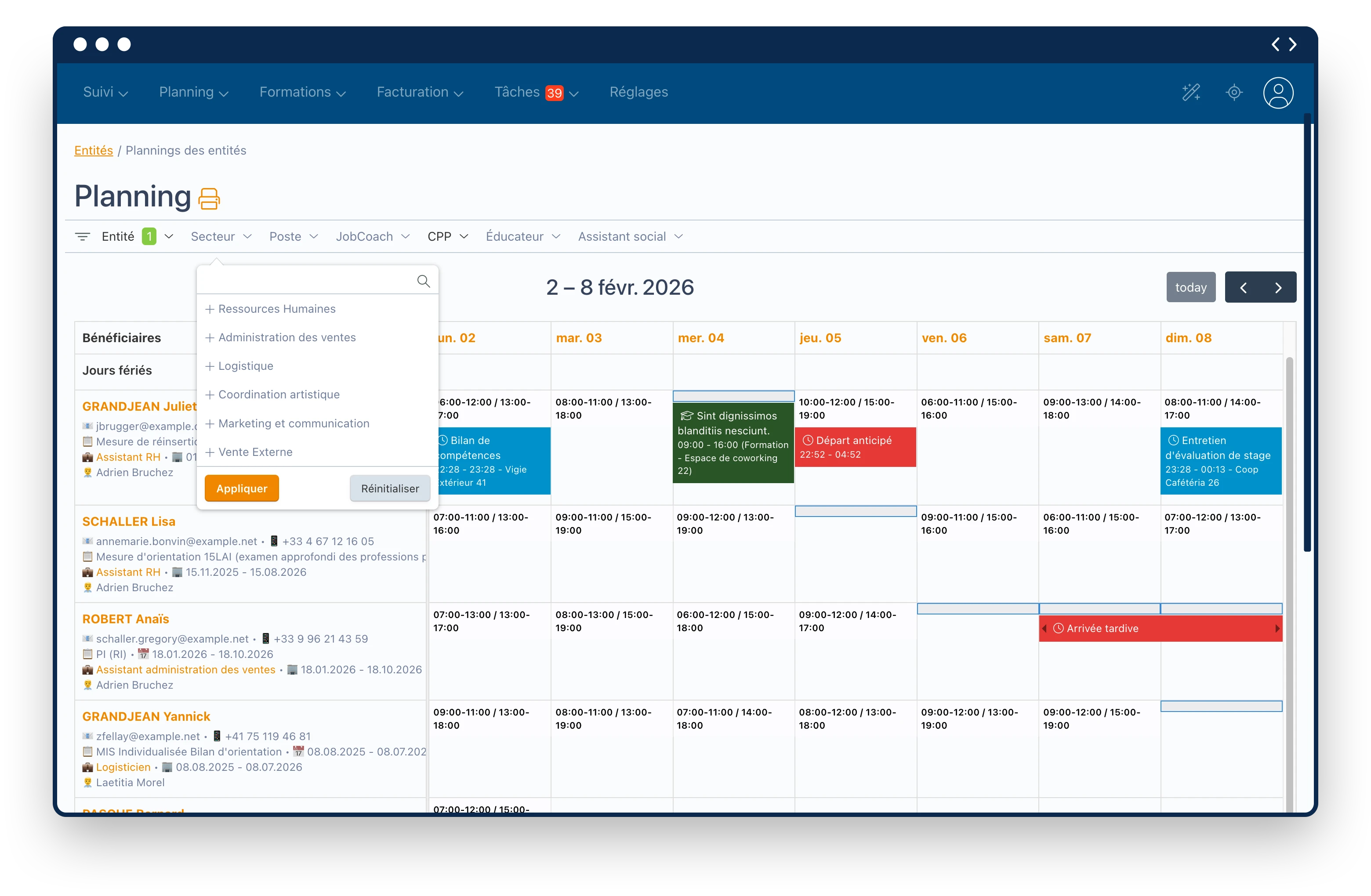 Planification des activités